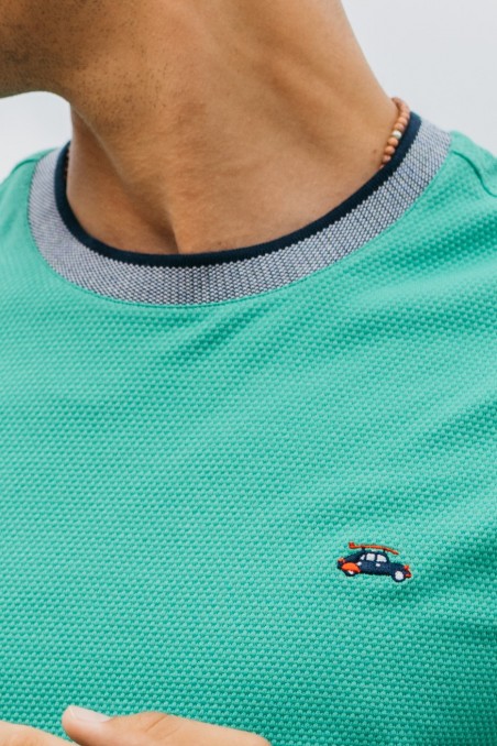 Grünes Kurzarm-T-Shirt für Herren mit gesticktem Logo